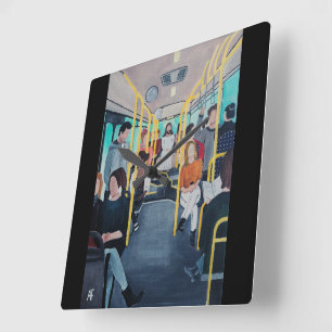 Vreemdeling in de bus Schilderij van Alfred Fox Vierkante Klok