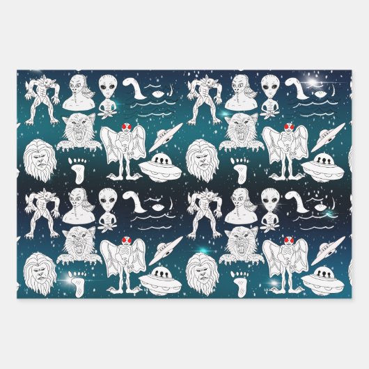 Vreemdelingenheden en UFO's Buitenruimtevaart op z Inpakpapier Vel (Voorkant 3)