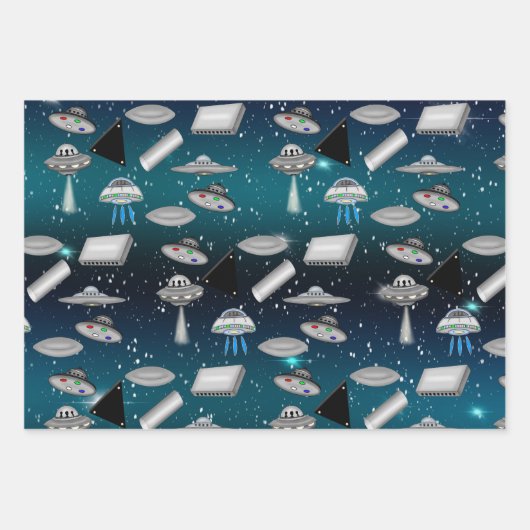 Vreemdelingenheden en UFO's Buitenruimtevaart op z Inpakpapier Vel (Voorkant)