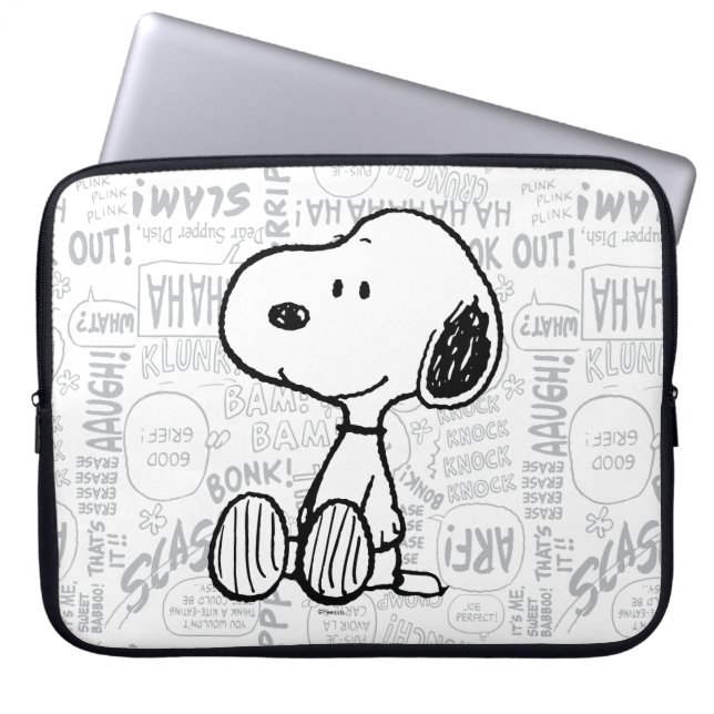 VREEMDEN | Snoopy on Black White Comics 2 Laptop Sleeve (Voorkant)