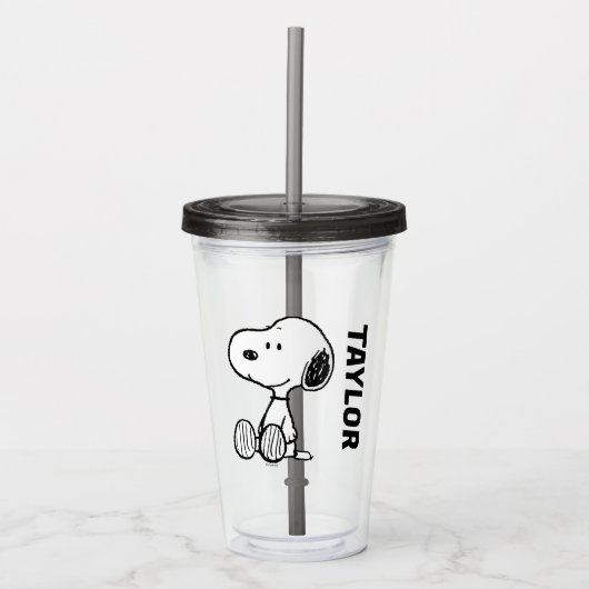 VREEMDEN | Snoopy op Black White Comics Acryl Drinkbeker (Voorkant)