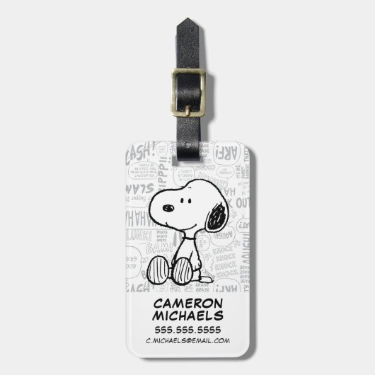 VREEMDEN | Snoopy op Black White Comics Bagagelabel (Voorkant verticaal)