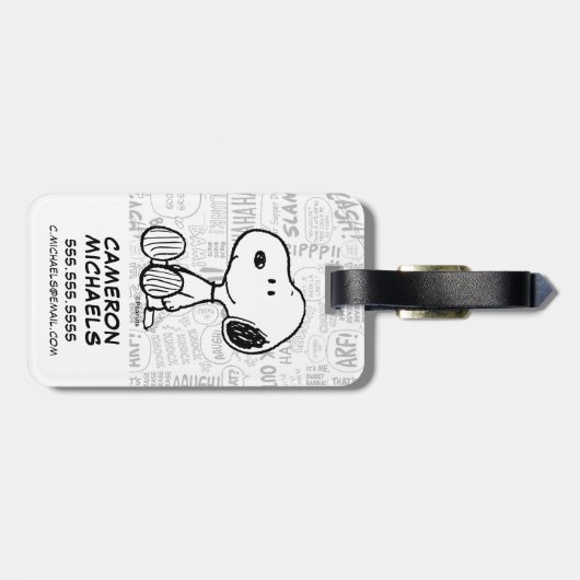 VREEMDEN | Snoopy op Black White Comics Bagagelabel (Achterkant horizontaal)
