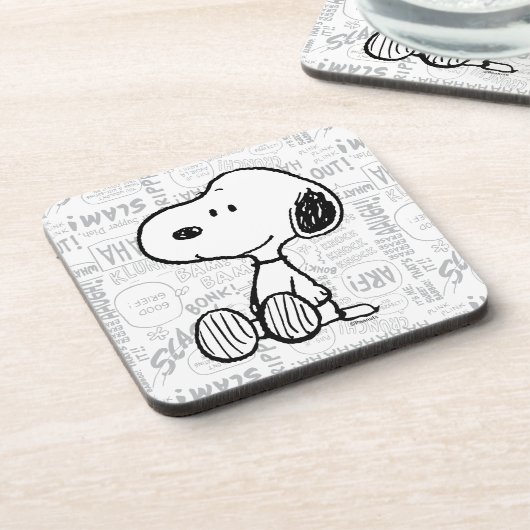 VREEMDEN | Snoopy op Black White Comics Bier Onderzetter (Linkerzijde)