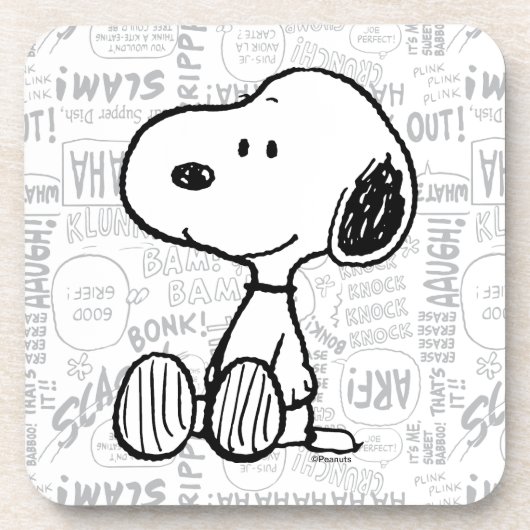 VREEMDEN | Snoopy op Black White Comics Bier Onderzetter (Voorkant)