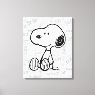 VREEMDEN   Snoopy op Black White Comics Canvas Afdruk