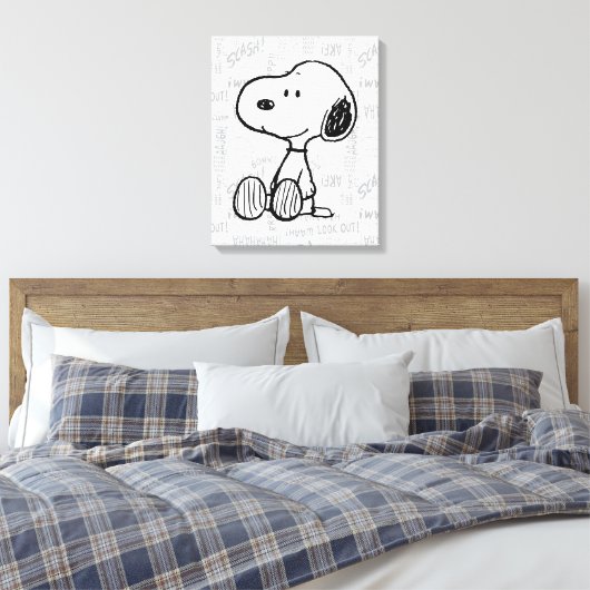 VREEMDEN | Snoopy op Black White Comics Canvas Afdruk (Insitu (Slaapkamer))