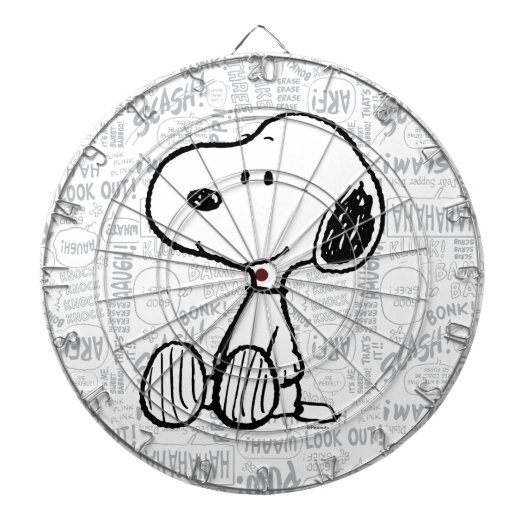 VREEMDEN | Snoopy op Black White Comics Dartbord (Voorkant)