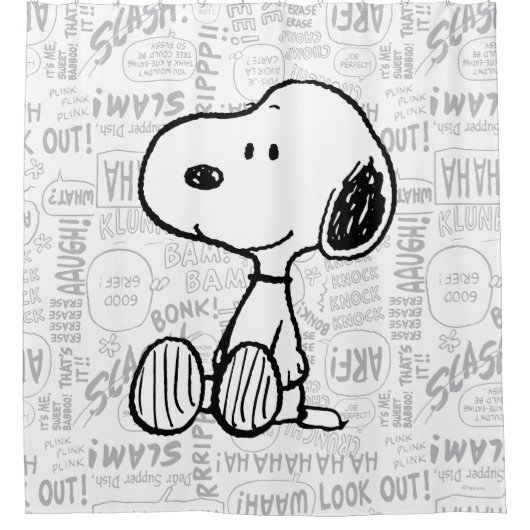 VREEMDEN | Snoopy op Black White Comics Douchegordijn (Voorkant)