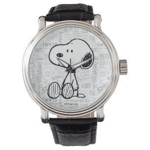 VREEMDEN   Snoopy op Black White Comics Horloge