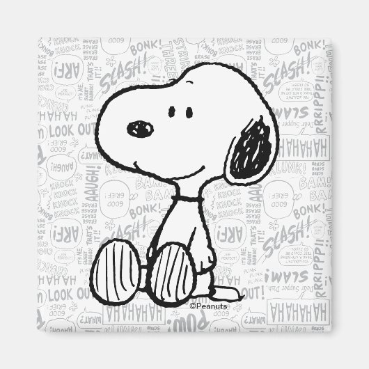 VREEMDEN | Snoopy op Black White Comics Magneet (Voorkant)