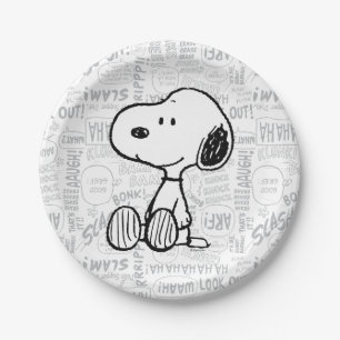 VREEMDEN   Snoopy op Black White Comics Papieren Bordje