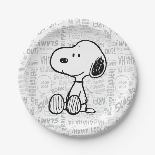 VREEMDEN | Snoopy op Black White Comics Papieren Bordje (Voorkant)