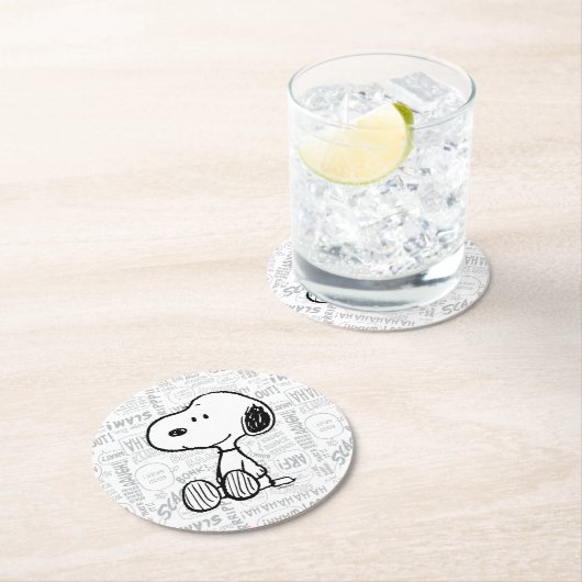 VREEMDEN | Snoopy op Black White Comics Ronde Kartonnen Onderzetter (Insitu)