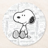 VREEMDEN | Snoopy op Black White Comics Ronde Kartonnen Onderzetter (Voorkant)