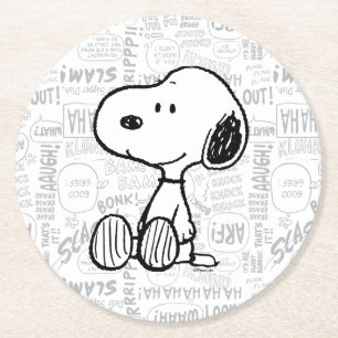 VREEMDEN   Snoopy op Black White Comics Ronde Kartonnen Onderzetter