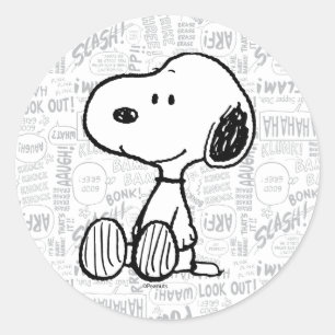 VREEMDEN   Snoopy op Black White Comics Ronde Sticker