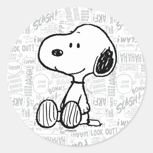 VREEMDEN | Snoopy op Black White Comics Ronde Sticker (Voorkant)