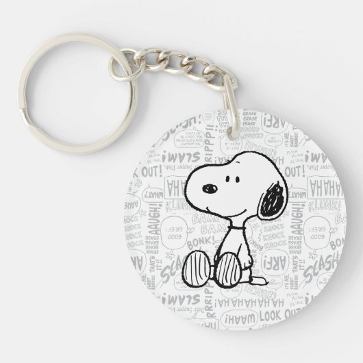 VREEMDEN | Snoopy op Black White Comics Sleutelhanger (Voorkant)