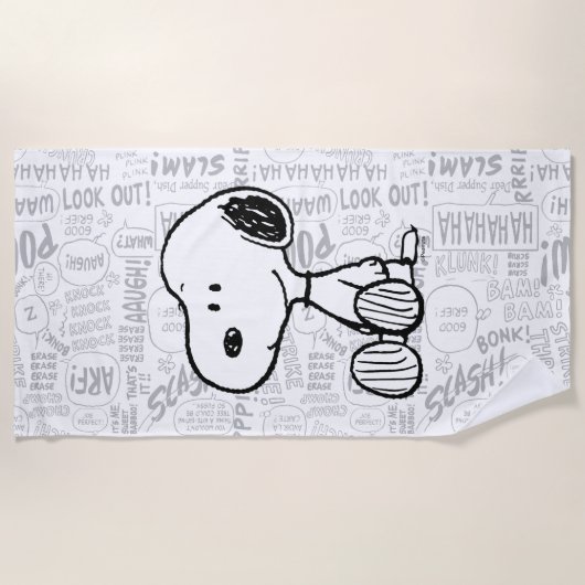 VREEMDEN | Snoopy op Black White Comics Strandlaken (Voorkant)