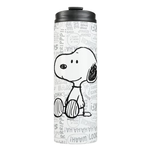VREEMDEN | Snoopy op Black White Comics Thermosbeker (Voorkant)