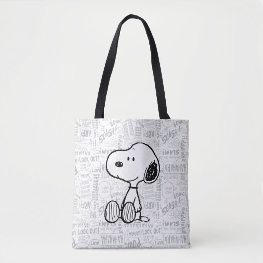 VREEMDEN | Snoopy op Black White Comics Tote Bag (Voorkant)