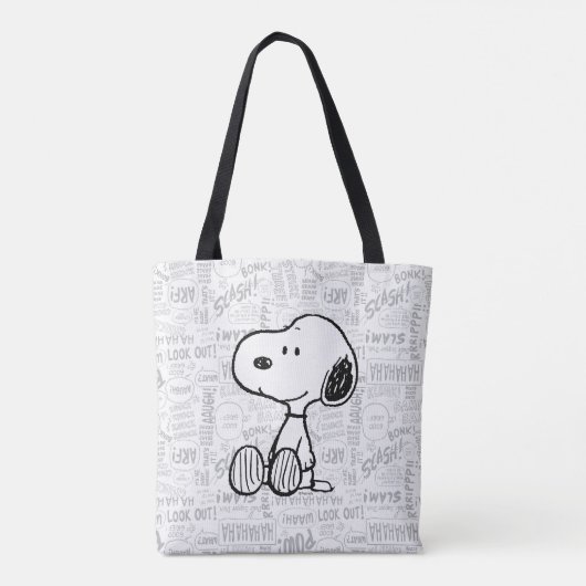 VREEMDEN | Snoopy op Black White Comics Tote Bag (Achterkant)