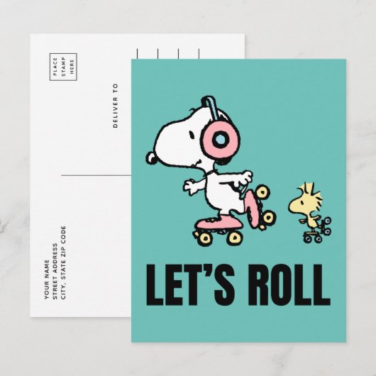 VREEMDEN | Snoopy & Woodstock | Laten we Roll Briefkaart (Voorkant / Achterkant)