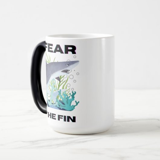 Vrees de vinhaai magische mok (Voorkant links)