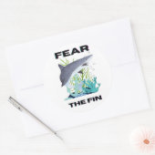 Vrees de vinhaai ronde sticker (Envelop)