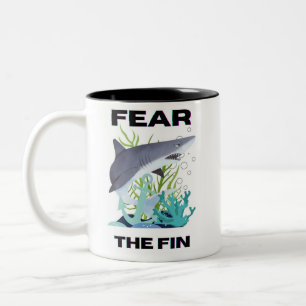 Vrees de vinhaai tweekleurige koffiemok