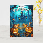 Vreselijk oud spookhuis | Happy Halloween Kaart (Gele Bloem)