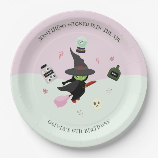 Vreselijk Schattigee groene heks Halloween Verjaar Papieren Bordje (Voorkant)