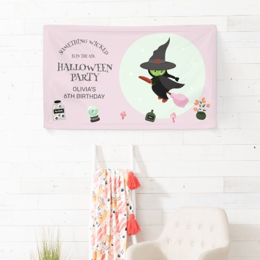 Vreselijk Schattigee groene heks Halloween Verjaar Spandoek (Insitu)