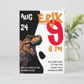 Vreselijke T-Rex Roaring Dino verjaardagsuitnodigi Kaart (Staand voorkant)