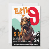 Vreselijke T-Rex Roaring Dino verjaardagsuitnodigi Kaart (Voorkant)