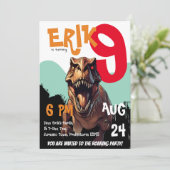 Vreselijke T-Rex Roaring Dino verjaardagsuitnodigi Kaart (Staand voorkant)