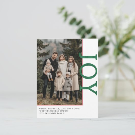 VREUGDE! 1 foto, wit, rood, groen, klassiek Feestdagenkaart (Staand voorkant)