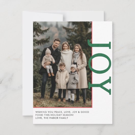 VREUGDE! 1 foto, wit, rood, groen, klassiek Feestdagenkaart (Voorkant)