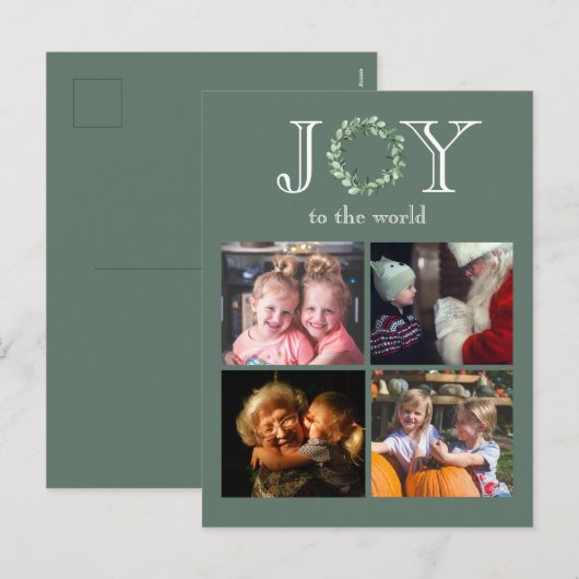 Vreugde aan de Wereld 4 Foto's Gepersonaliseerd Feestdagenkaart (Voorkant / Achterkant)