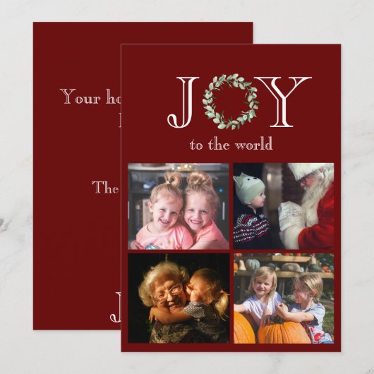Vreugde aan de Wereld 4 Foto's Gepersonaliseerd Ro Feestdagenkaart (Voorkant / Achterkant)