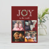 Vreugde aan de Wereld 4 Foto's Gepersonaliseerd Ro Feestdagenkaart (Staand voorkant)