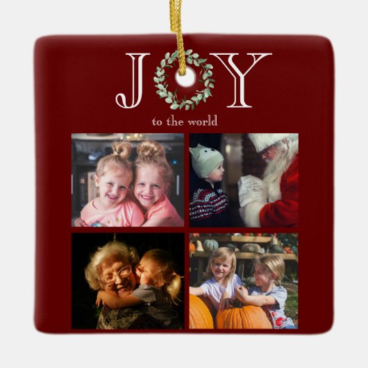 Vreugde aan de Wereld 4 Foto's Gepersonaliseerd Ro Keramisch Ornament (Voorkant)