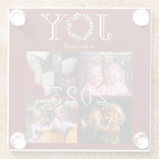 Vreugde aan de Wereld 4 Foto's Jaar Gepersonalisee Glazen Onderzetter (Achterkant)