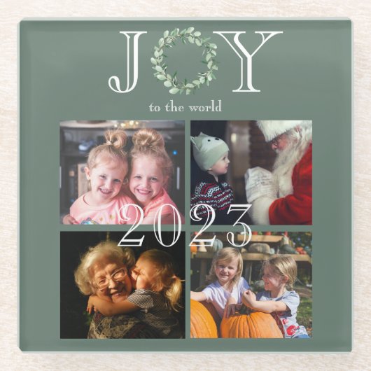 Vreugde aan de Wereld 4 Foto's Jaar Gepersonalisee Glazen Onderzetter (Voorkant)