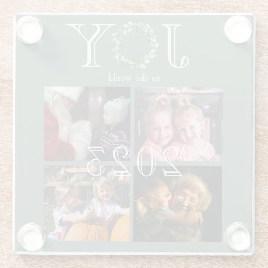 Vreugde aan de Wereld 4 Foto's Jaar Gepersonalisee Glazen Onderzetter (Achterkant)