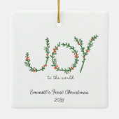 Vreugde aan de Wereld Baby's Eerste Kerstmis Keramisch Ornament (Achterkant)