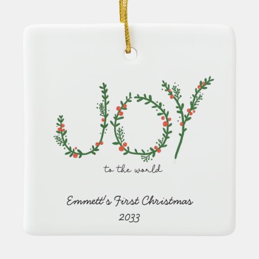 Vreugde aan de Wereld Baby's Eerste Kerstmis Keramisch Ornament (Voorkant)