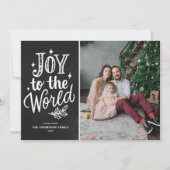 Vreugde aan de wereld belettering krijtbord foto feestdagenkaart (Voorkant)