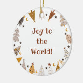 Vreugde aan de wereld eenvoudige boho bomen Kerstm Keramisch Ornament (Links)